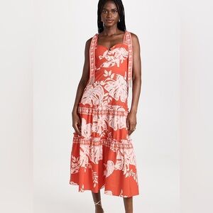 FARM Rio Red Lace Monsteras Dress